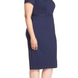 Sejour Belted Ponte V-Neck - Plus Size 20W Navy
